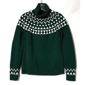 Duluth Trading Sweater Womens XS Forest Green White Fair Isle Cotton Nylon Wool